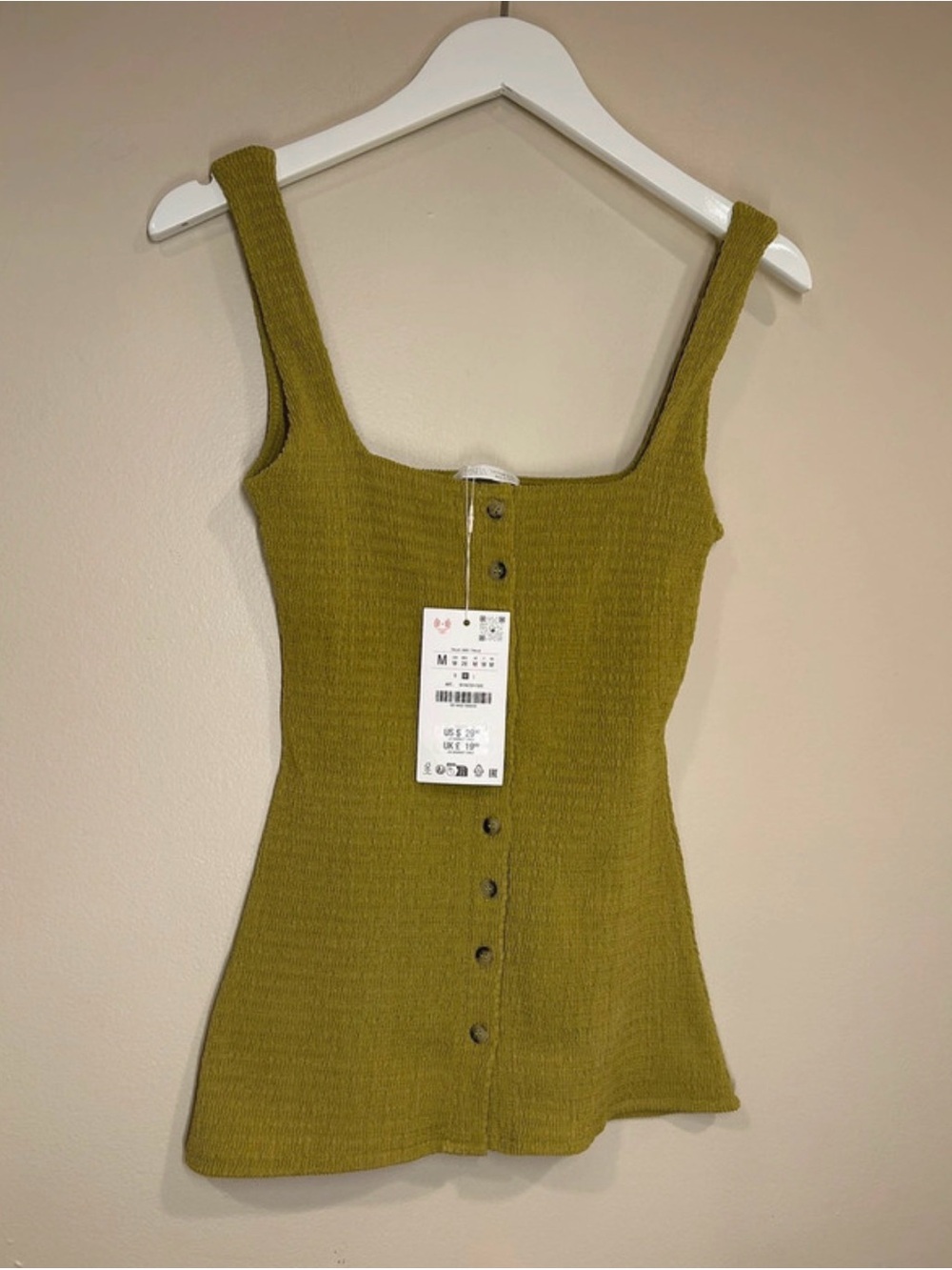 H&M Olive Ribbed Button-Front Tank Top
